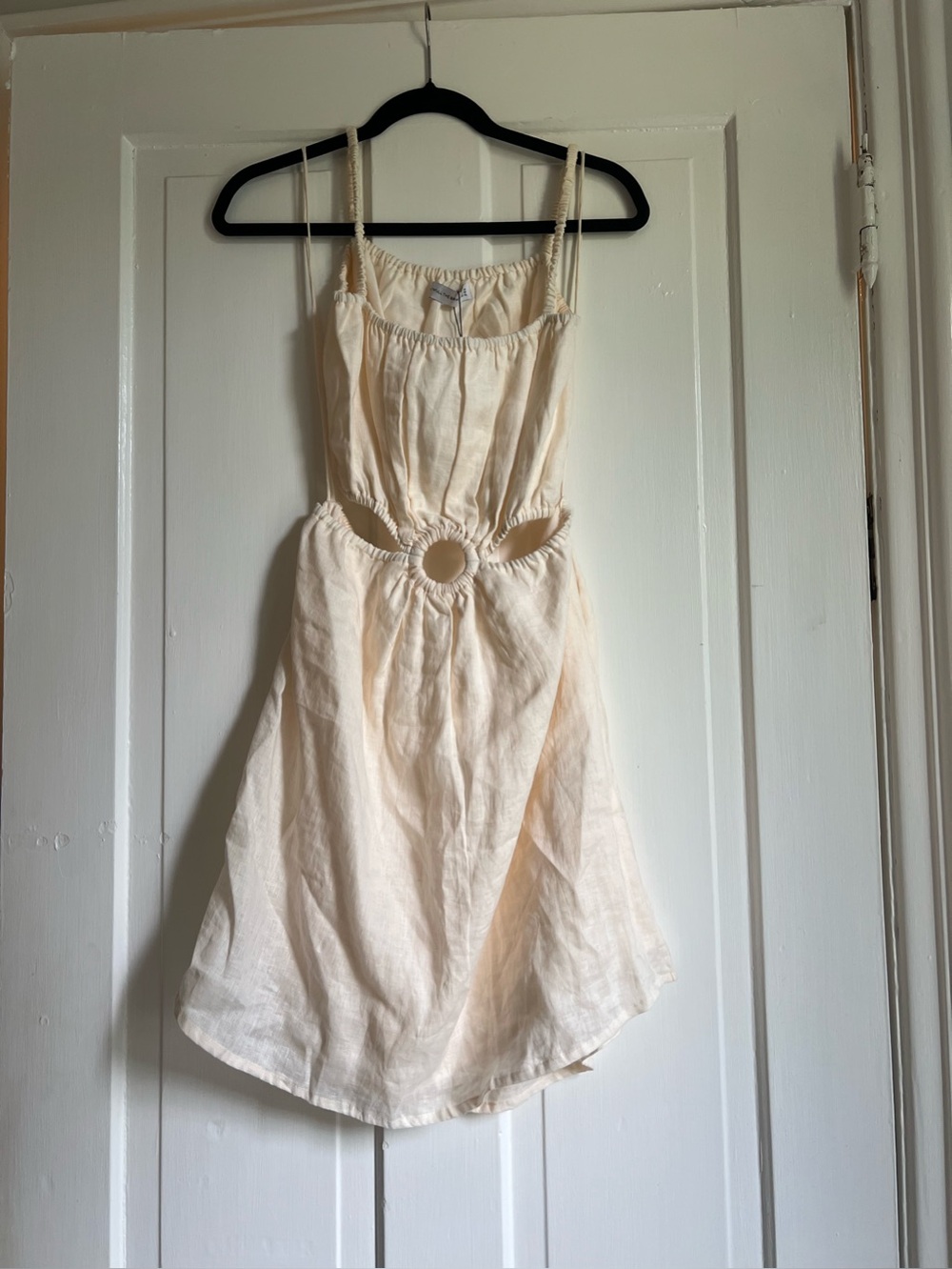 Faithfull the Brand Cream Mini Dress with Cutout Ring Detail